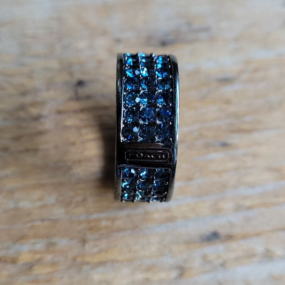 Coach Vintage Pave Black Blue Swarovski Mini Crystals Band Ring 7 - Picture 3 of 5